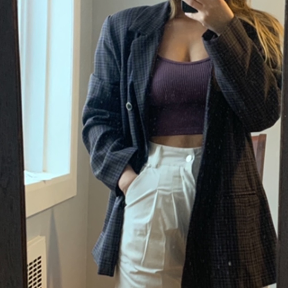 Check purple blazer